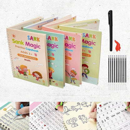 Sank Magic Book For Kids (Pack of 4Books, 10Refills, 1Pen, 1Grip)